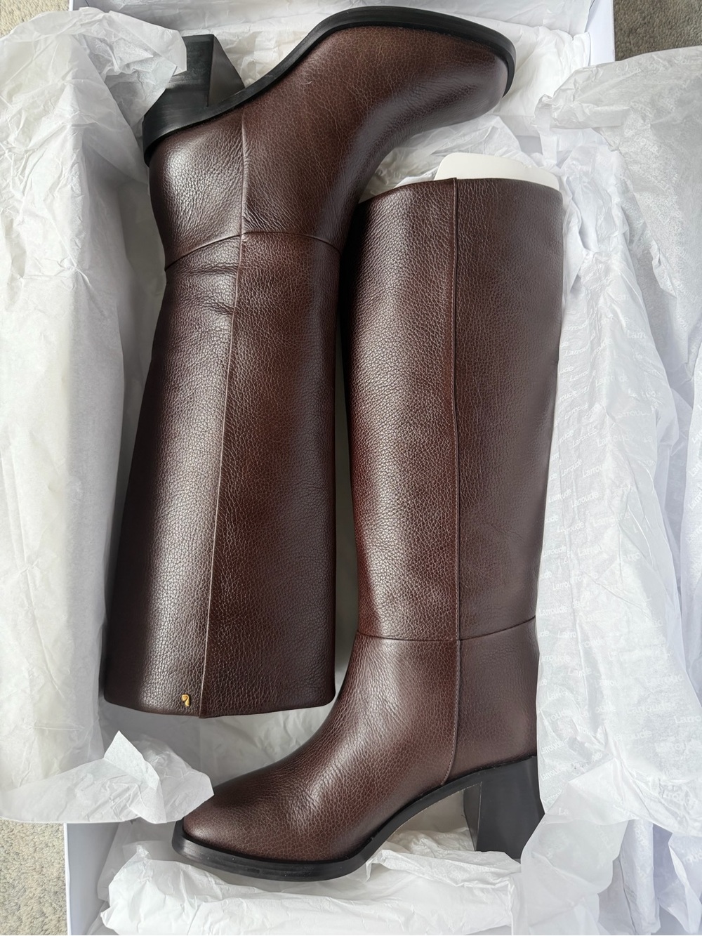 Larroude Ricky Boot Tall Brown Leather Heel Boots - Picture 4 of 5